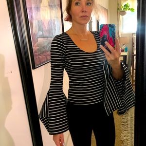 Black and white striped wide sleeved top - M